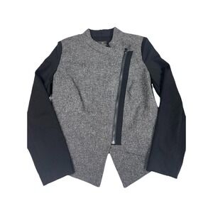 Worthington Petite Moto Jacket PM Knit Asymmetrical Zipper Hem Short Tweed Solid